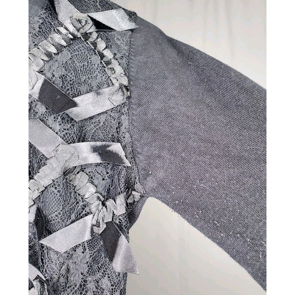 Dolce Cabo Cardigan Womens Small Black Lace Ribbon Bows Whimsigoth Grunge Y2K - Picture 5 of 10